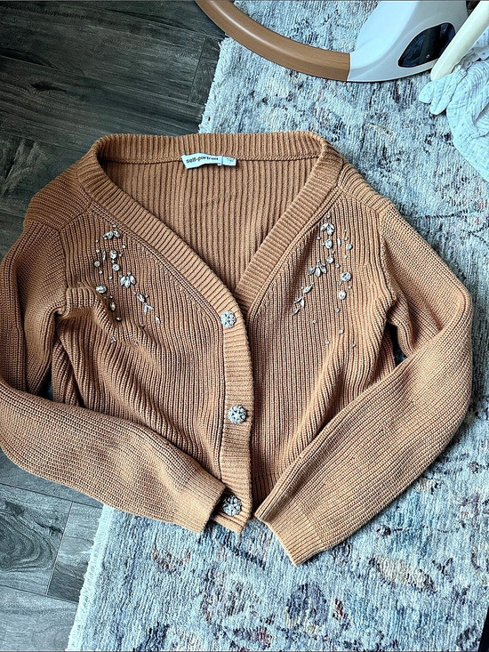 Self-Portrait Sweaters - self-portrait Camel Crystal Embellished Cardigan Brown